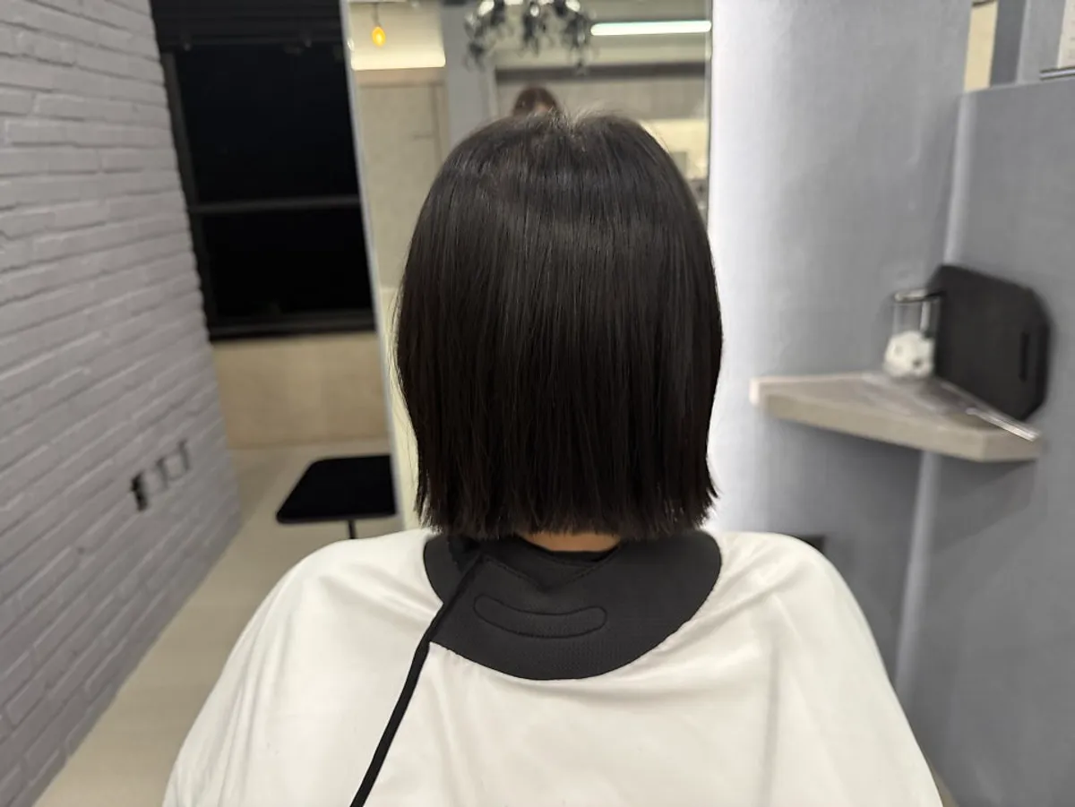 고데기로 마무리한 단발 커트 결과