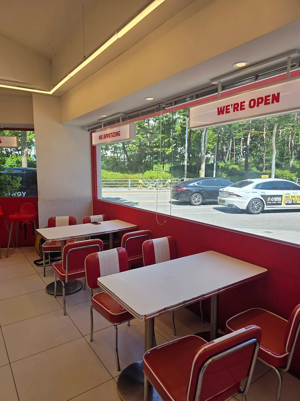 Sunlit window seat for solo diners