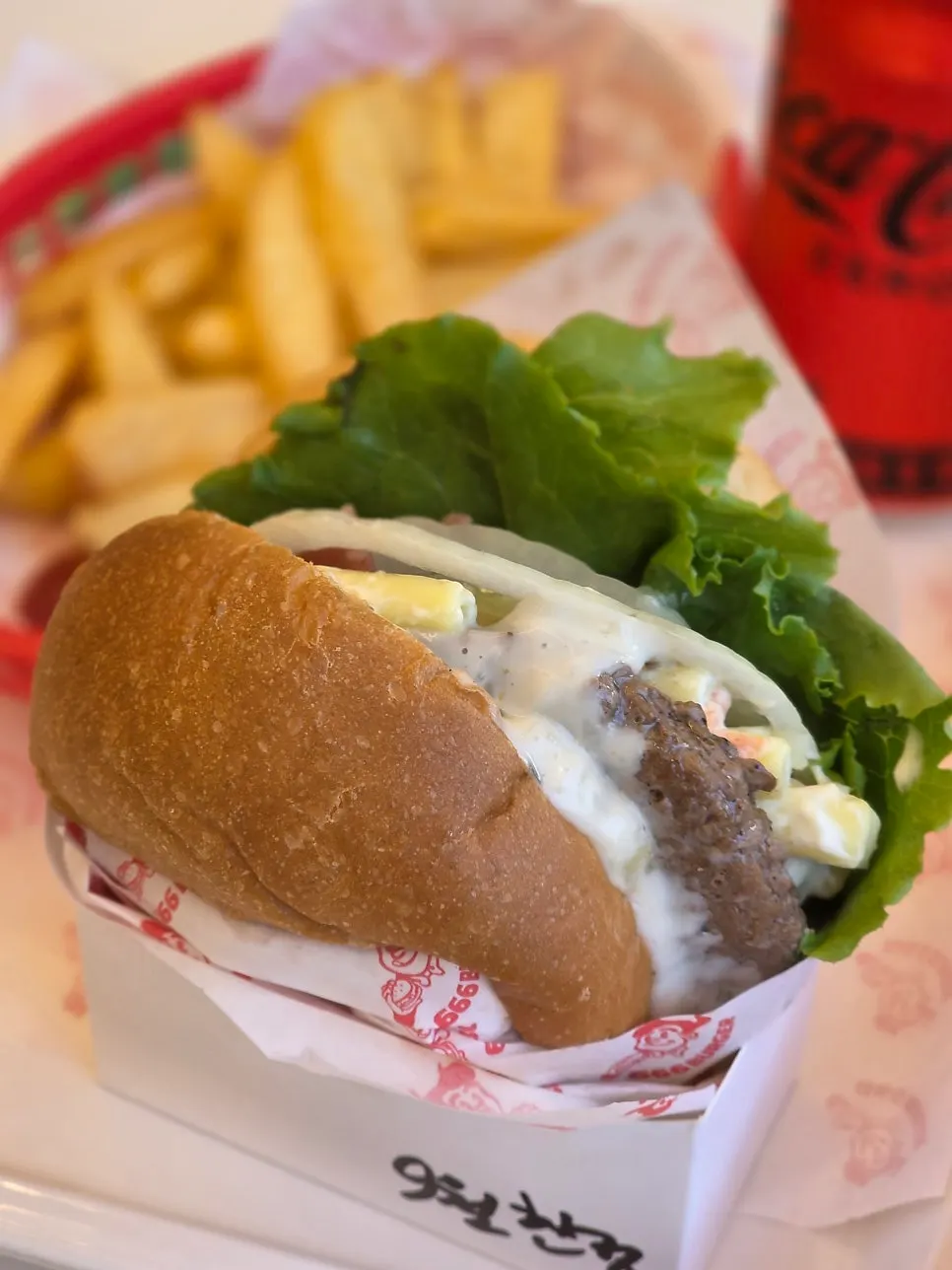 Close-up of the Macaroni Burger stuffed with fillings