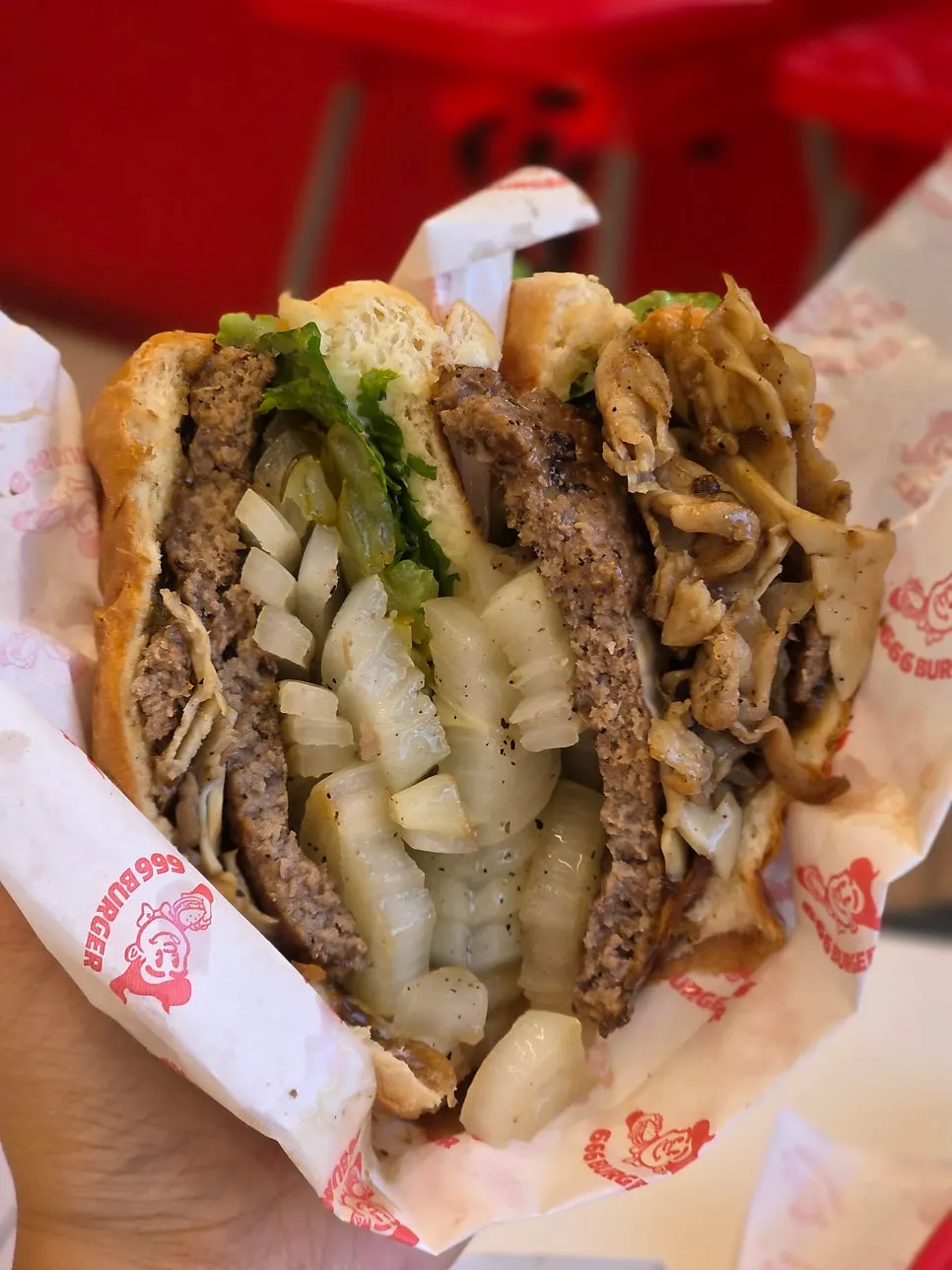 Cross-section of the Real Bulgogi Burger loaded with bulgogi