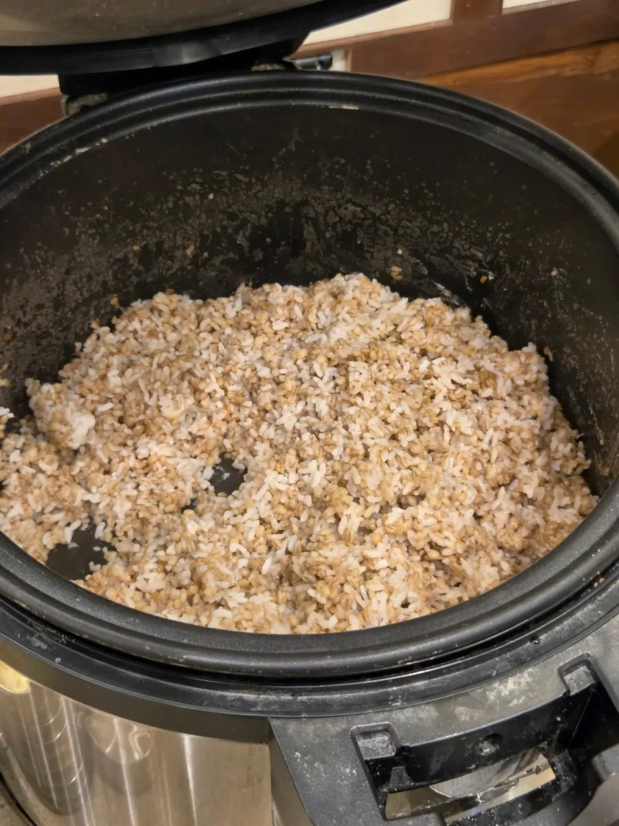麦飯と白米が用意されたご飯コーナー