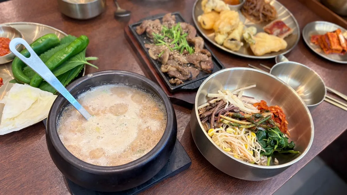 A full spread of the barley rice set at Boriook Main Branch
