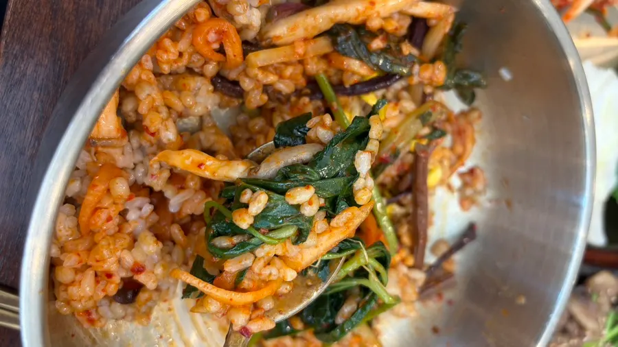 A generously loaded plate of namul and side dishes