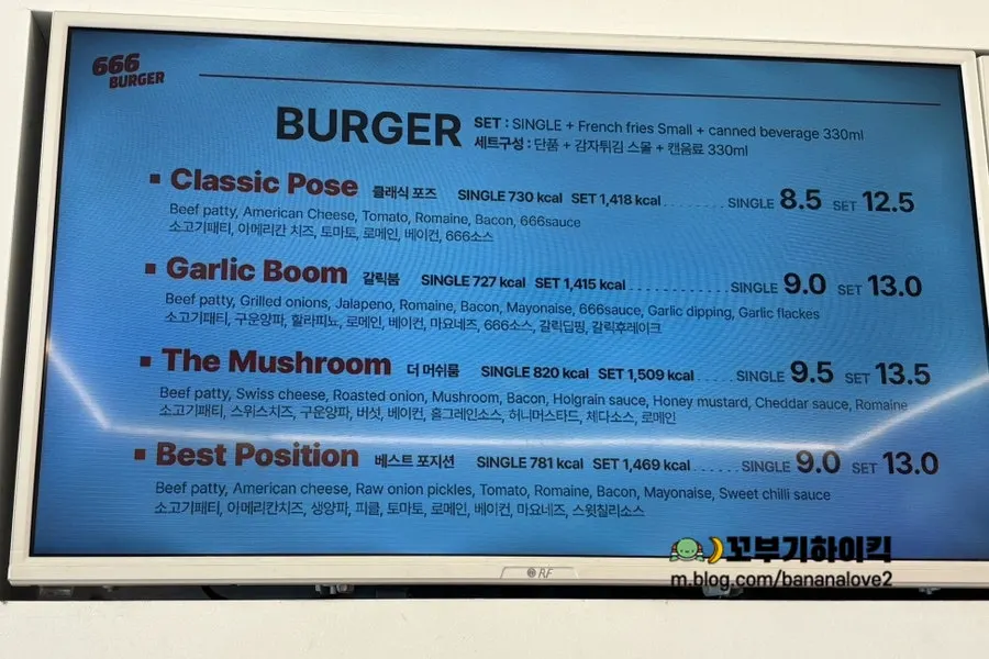 Menu listing burger ingredients