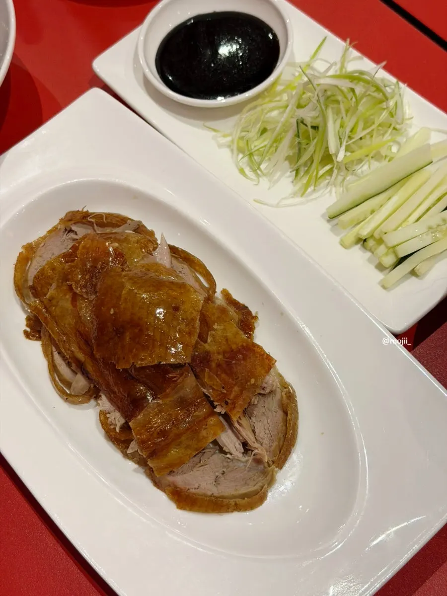 Crisp Peking duck served as part of the set