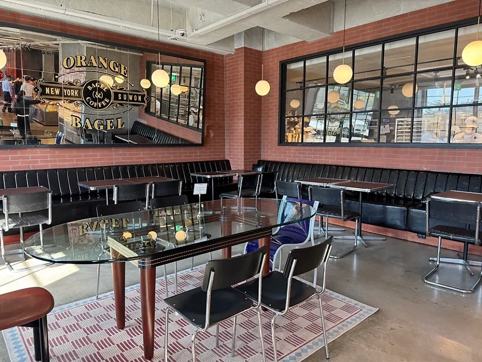 Interior of Orange Bagel with a feel of a foreign café