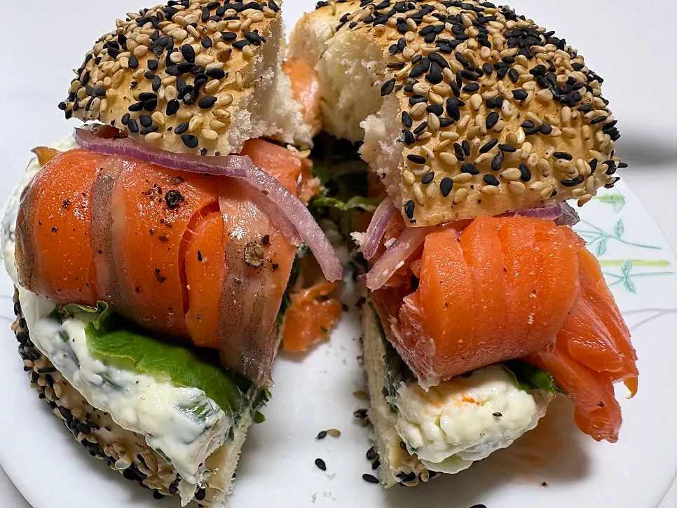 Bagels laid out at home