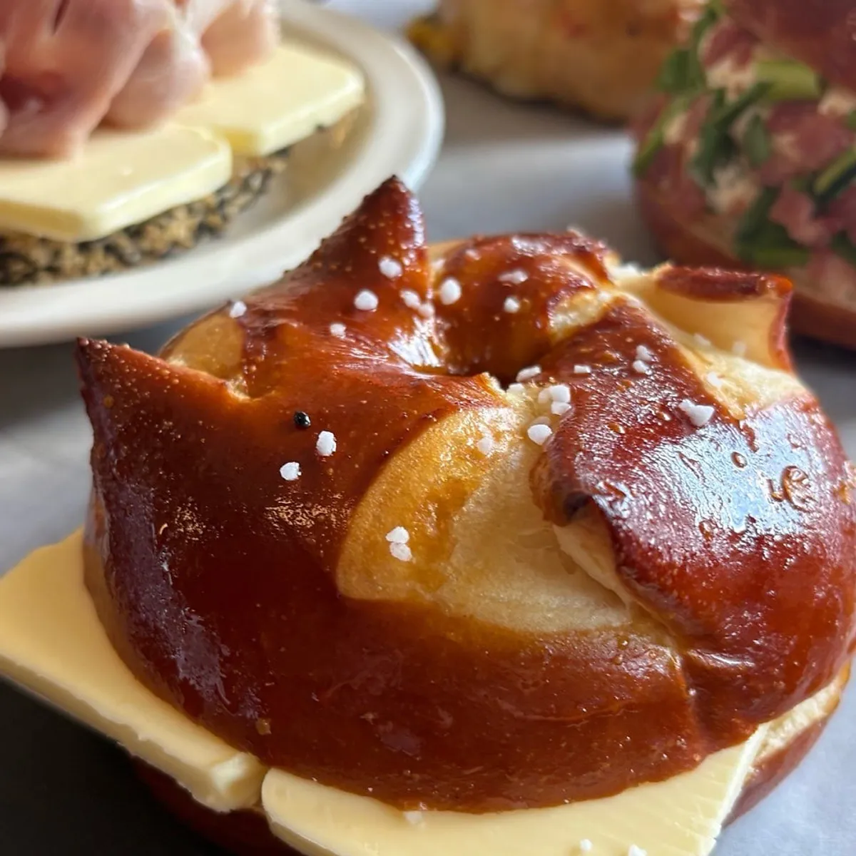 Close-up photo of an Orange Bagel bagel