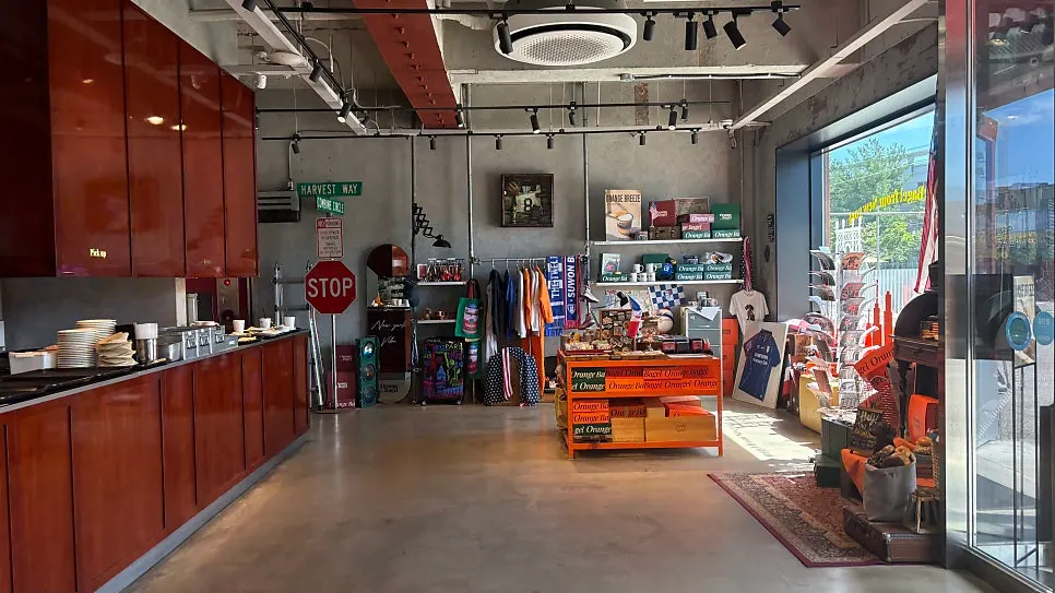 Wide shot of the Orange Bagel interior