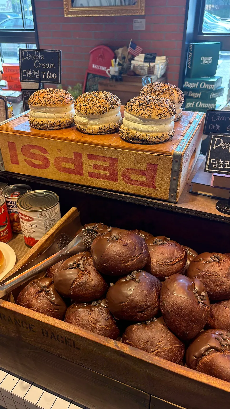 Vertical shot of the Orange Bagel interior