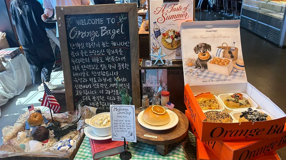 Seating area at Orange Bagel café
