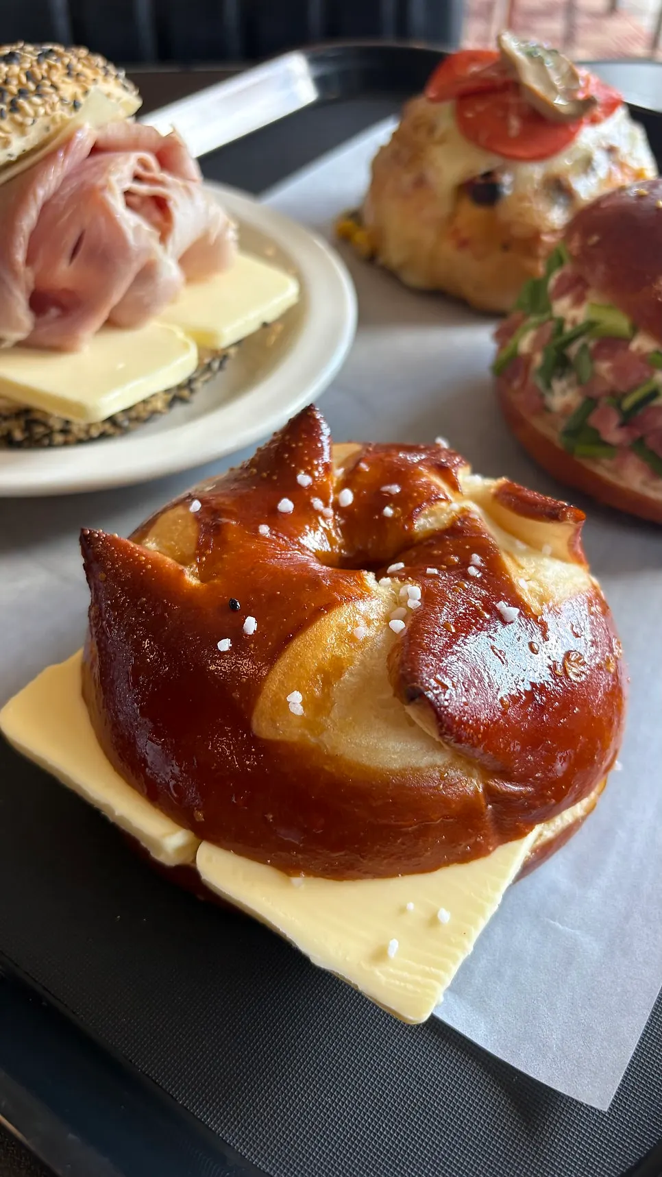 Cross-section of the Laugen bagel showing its chewy interior