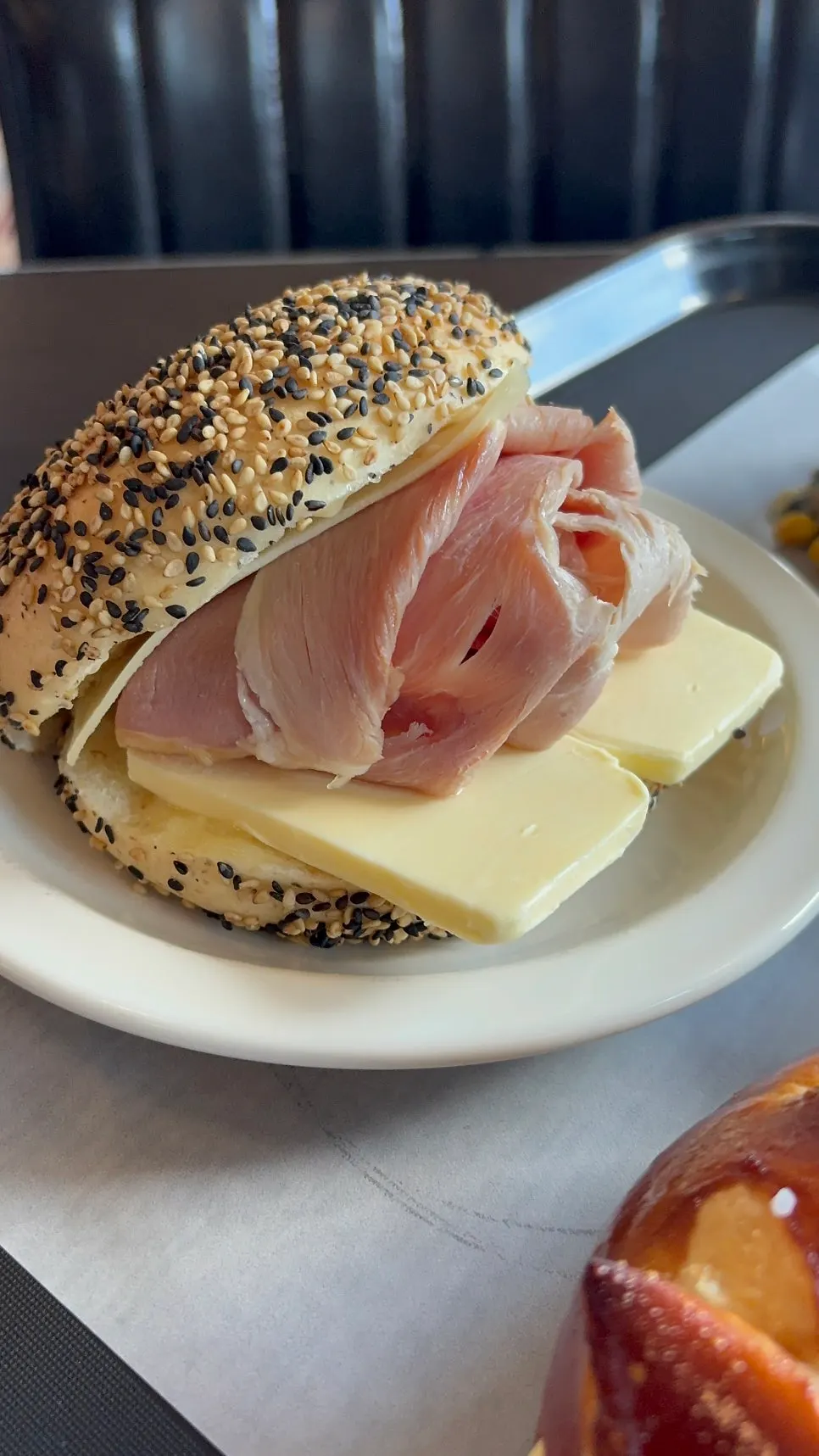 Laugen bagel with a bite taken out