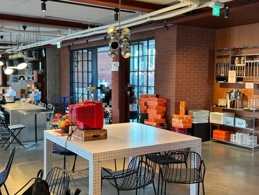 Spacious second-floor café seating