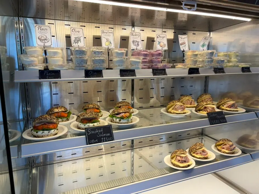 Interior view while picking out bagels