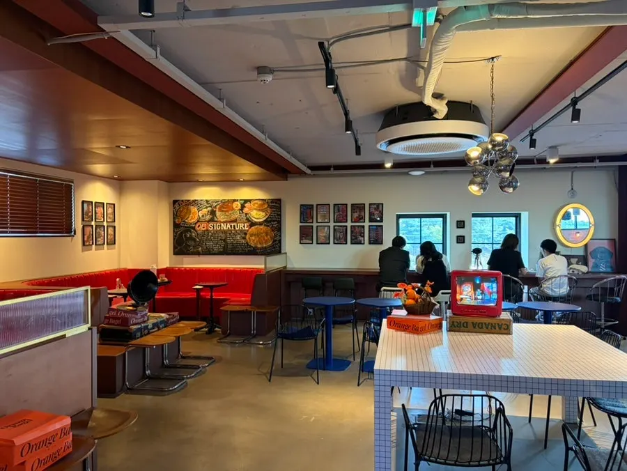 Orange Bagel's 2nd-floor café seating