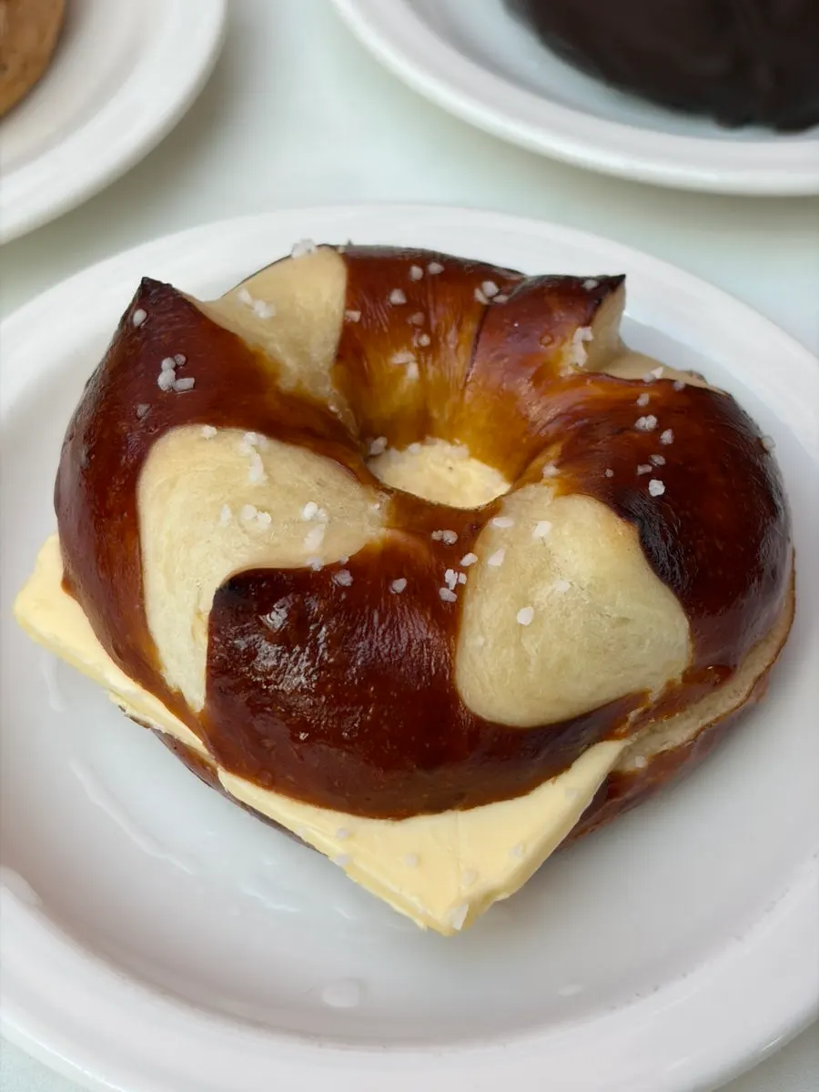 Close-up of the pepperoni bagel