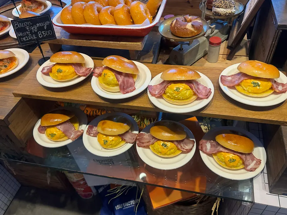 Interior of the shop lined with bagel varieties
