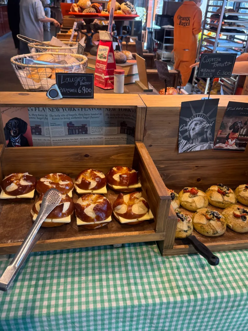 Vertical shot of the bagel-packed display