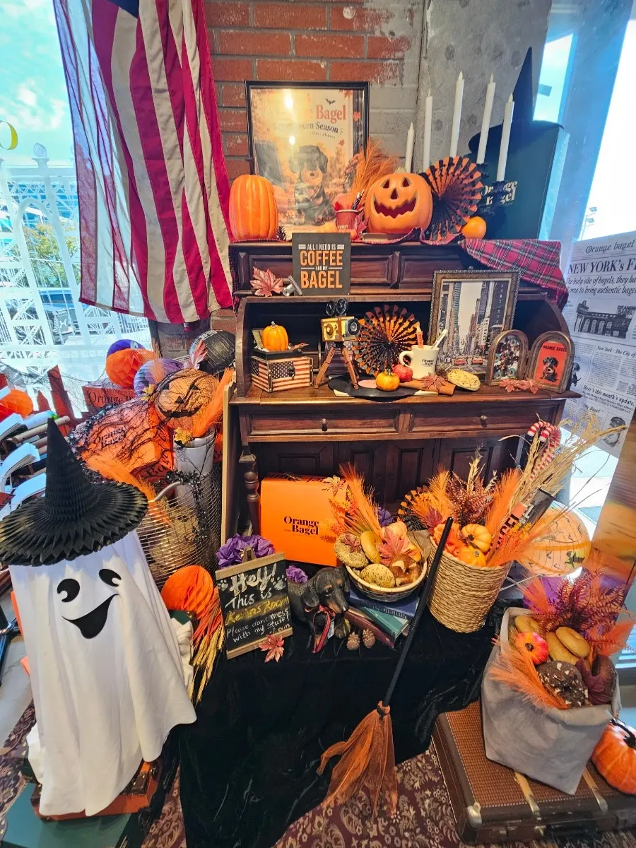 Café space decorated with Halloween props