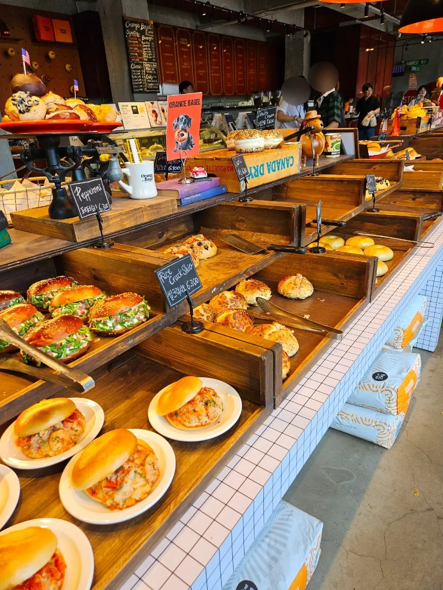 Various bagel flavors on display