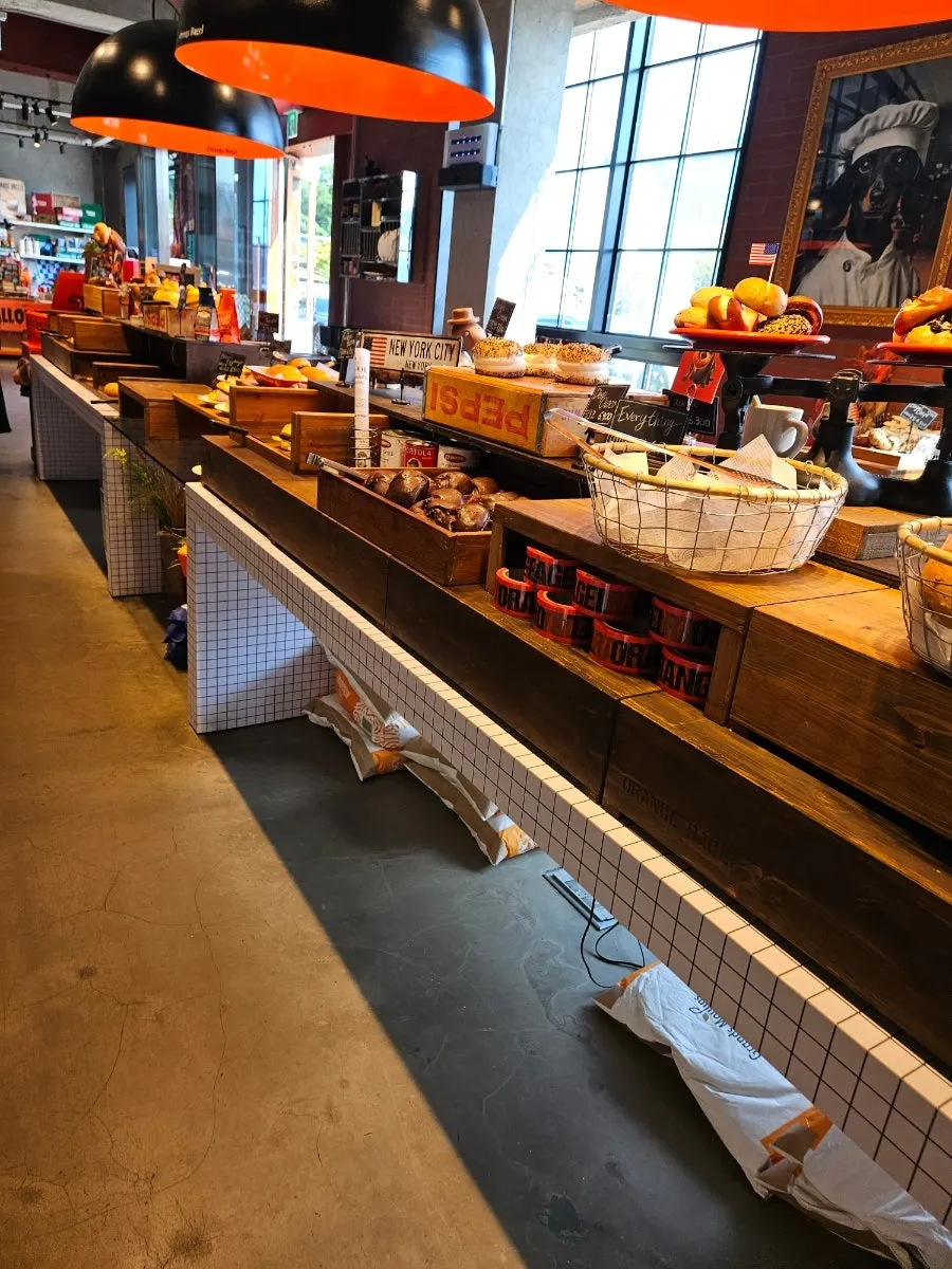 Bagels laid out in the showcase