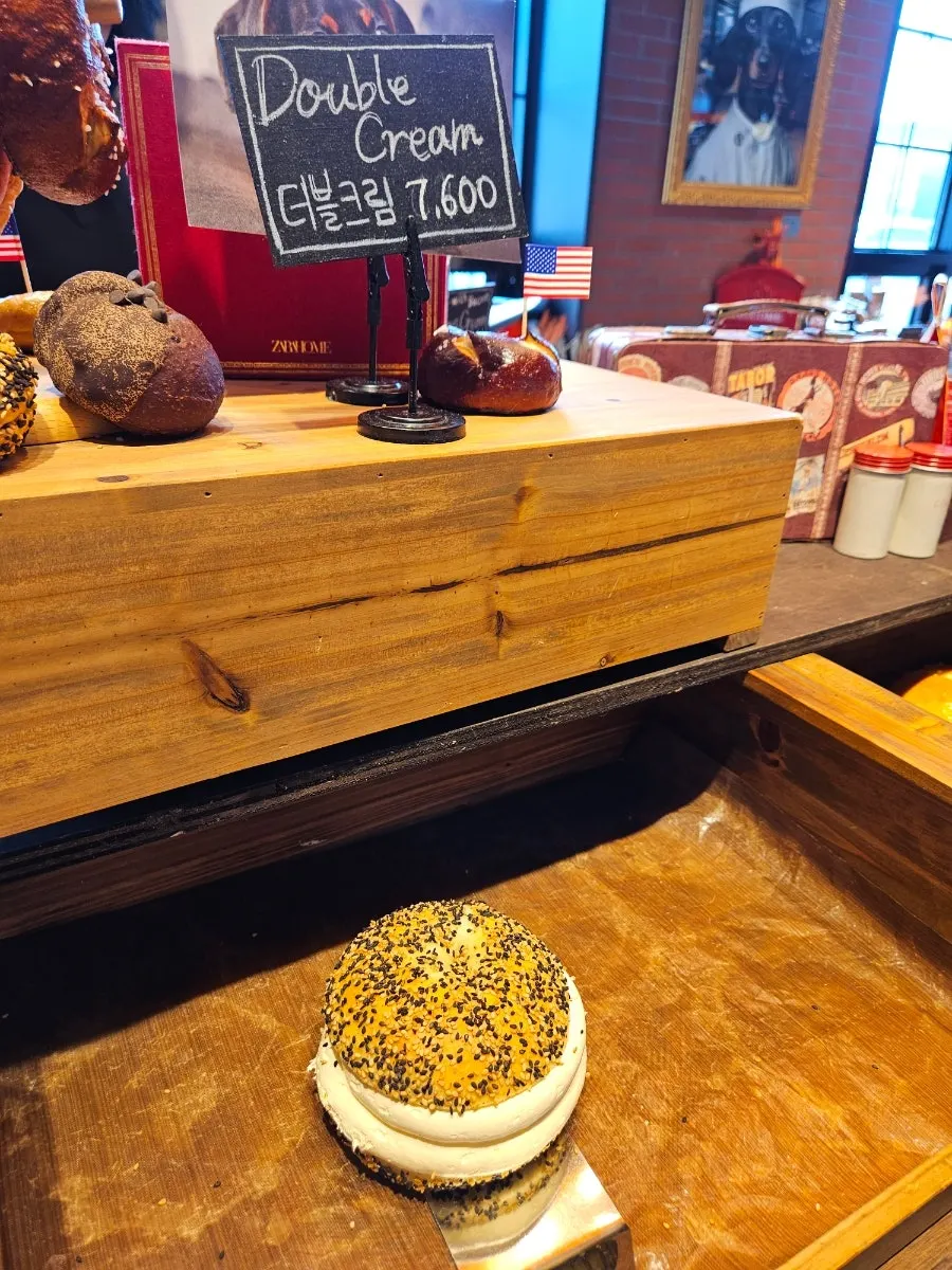 Angbutter and double cream bagels on display