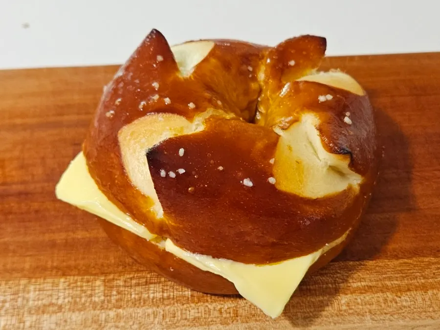 Cross-section of the bacon scallion bagel