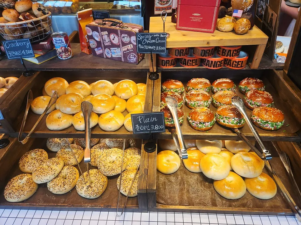 Interior of the first floor at Orange Bagel