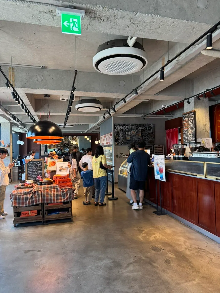Brooklyn-style interior of Orange Bagel