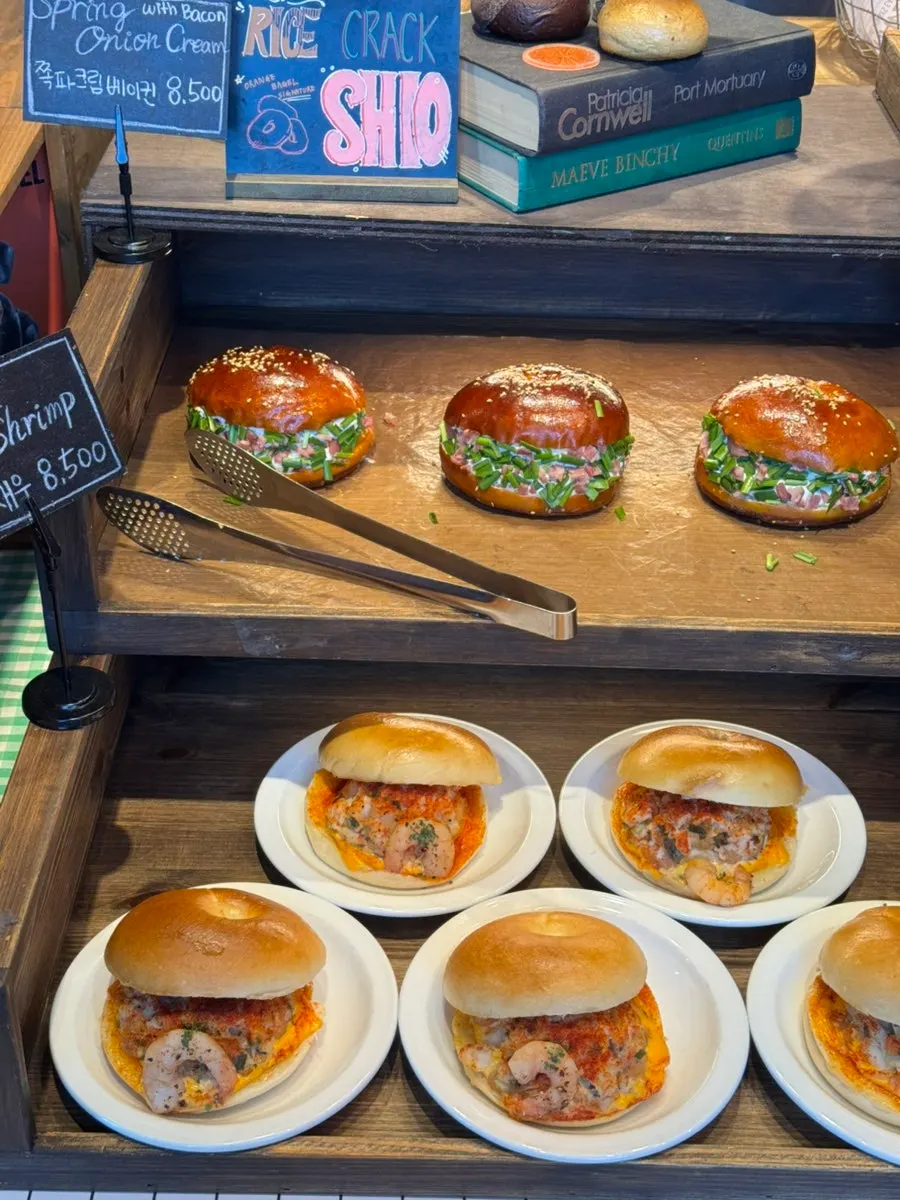 View of the display counter at Orange Bagel