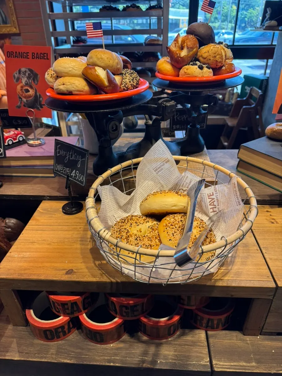 Variety of bagels at Orange Bagel