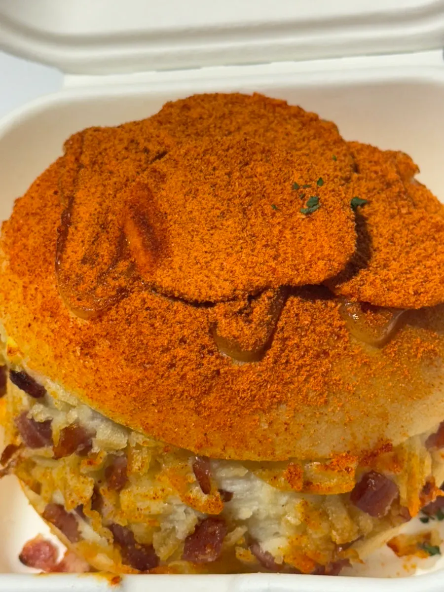 Potato bagel loaded with potato salad