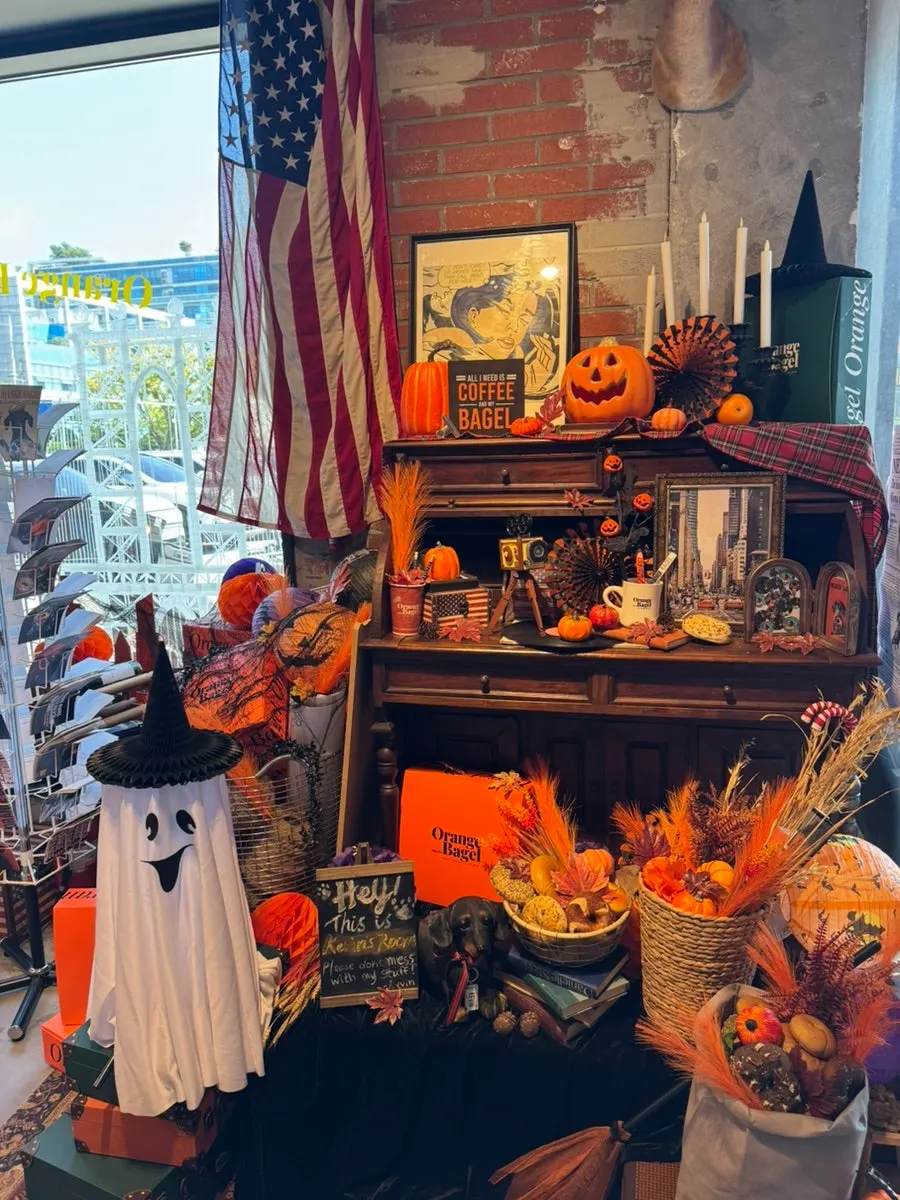 Goods zone in a corner of the Orange Bagel store