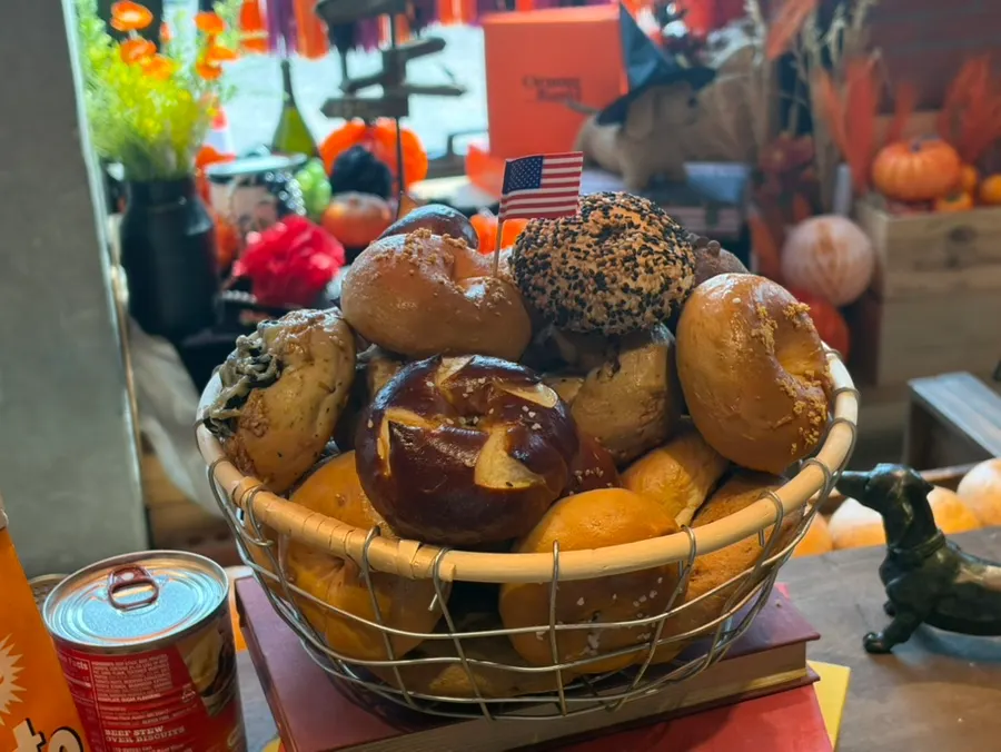 Soup menu display at Orange Bagel