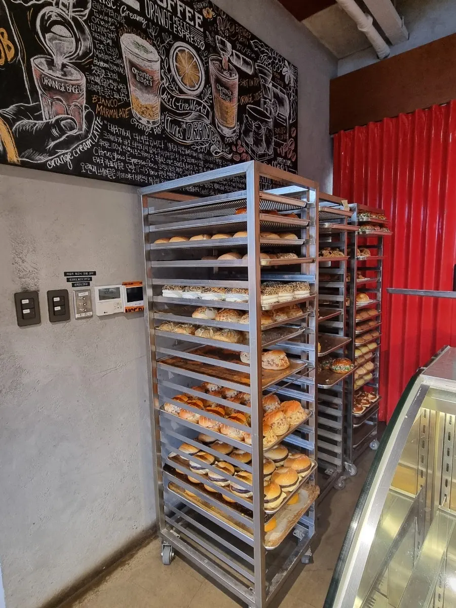 Inside Orange Bagel on a Sunday morning