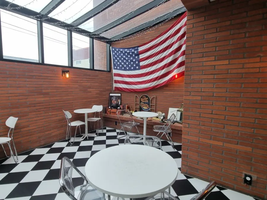 Relaxed seating on Orange Bagel's second floor