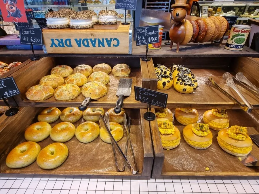 Area near the order counter at Orange Bagel