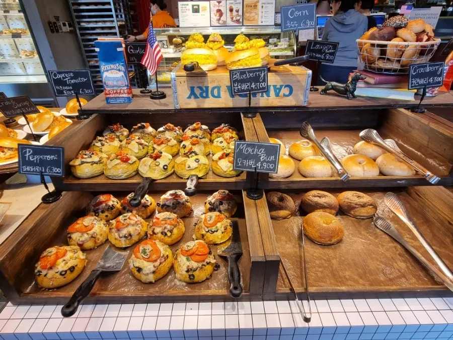 Scallion cream bacon bagel with mushroom cream soup