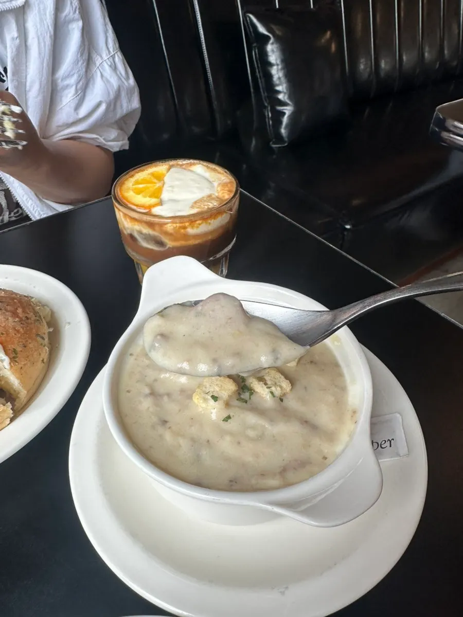 Bowl of mushroom cream soup scraped clean