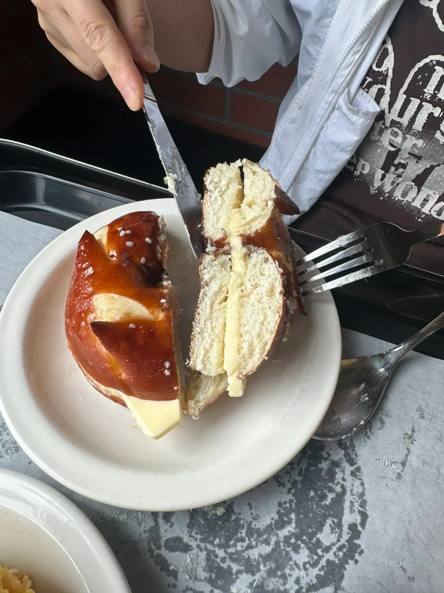 Laugen butter bagel cut in half