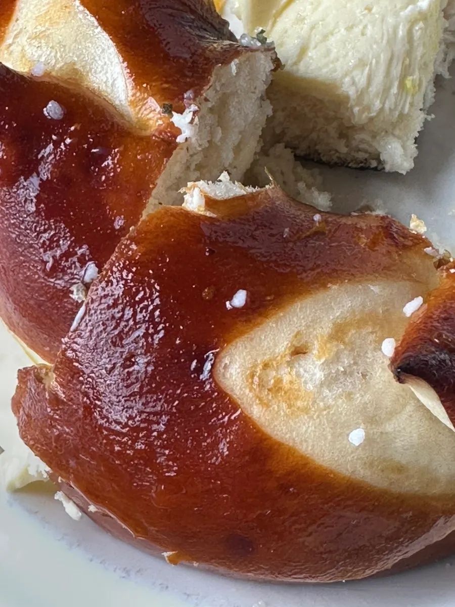 Close-up of the buttery Laugen bagel