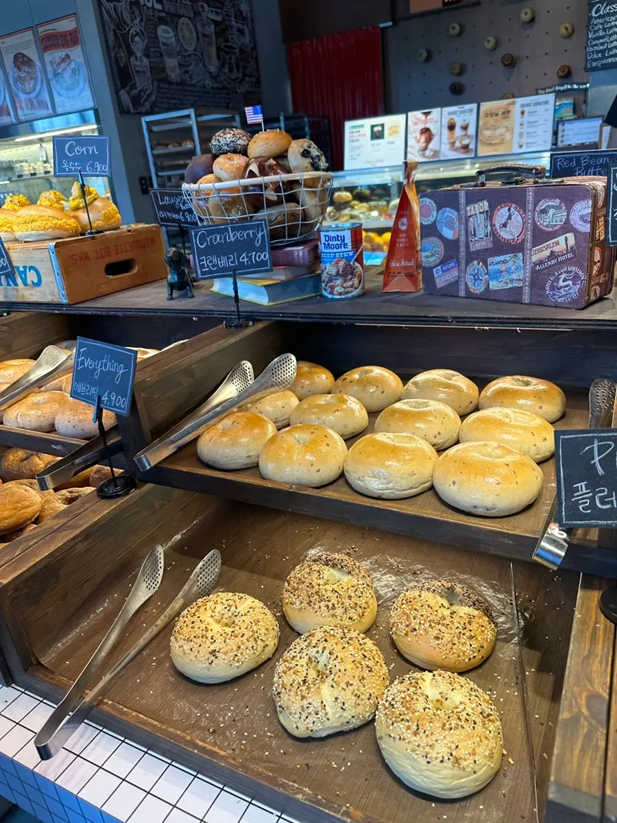 Second-floor seating at Orange Bagel
