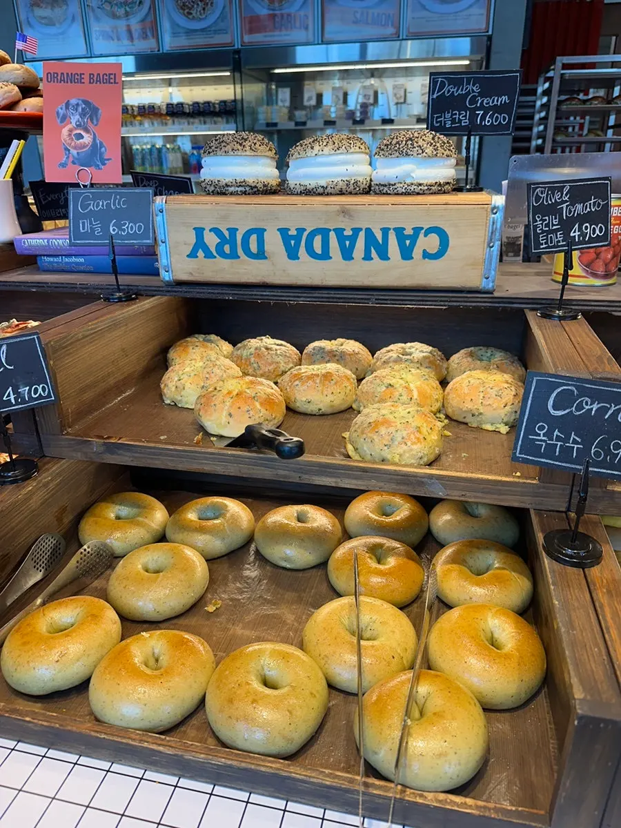 Various bagels at Orange Bagel