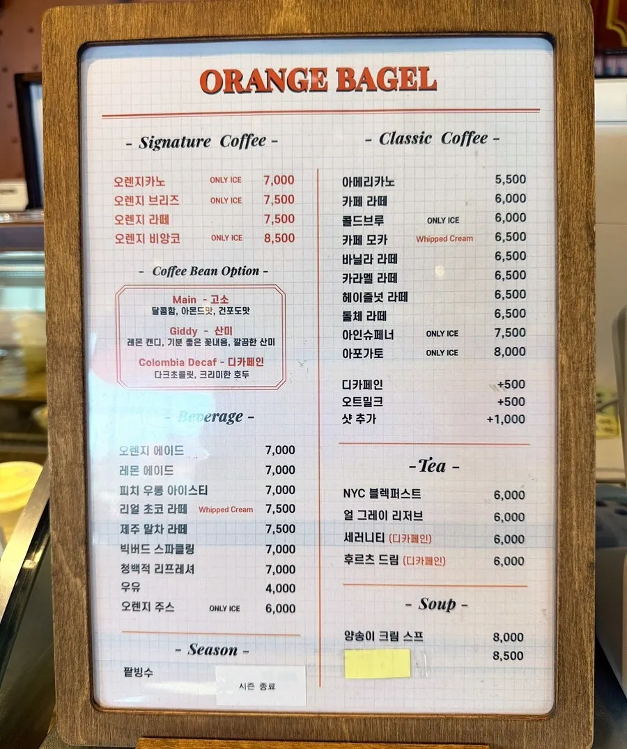 Tea menu board with decaf markings