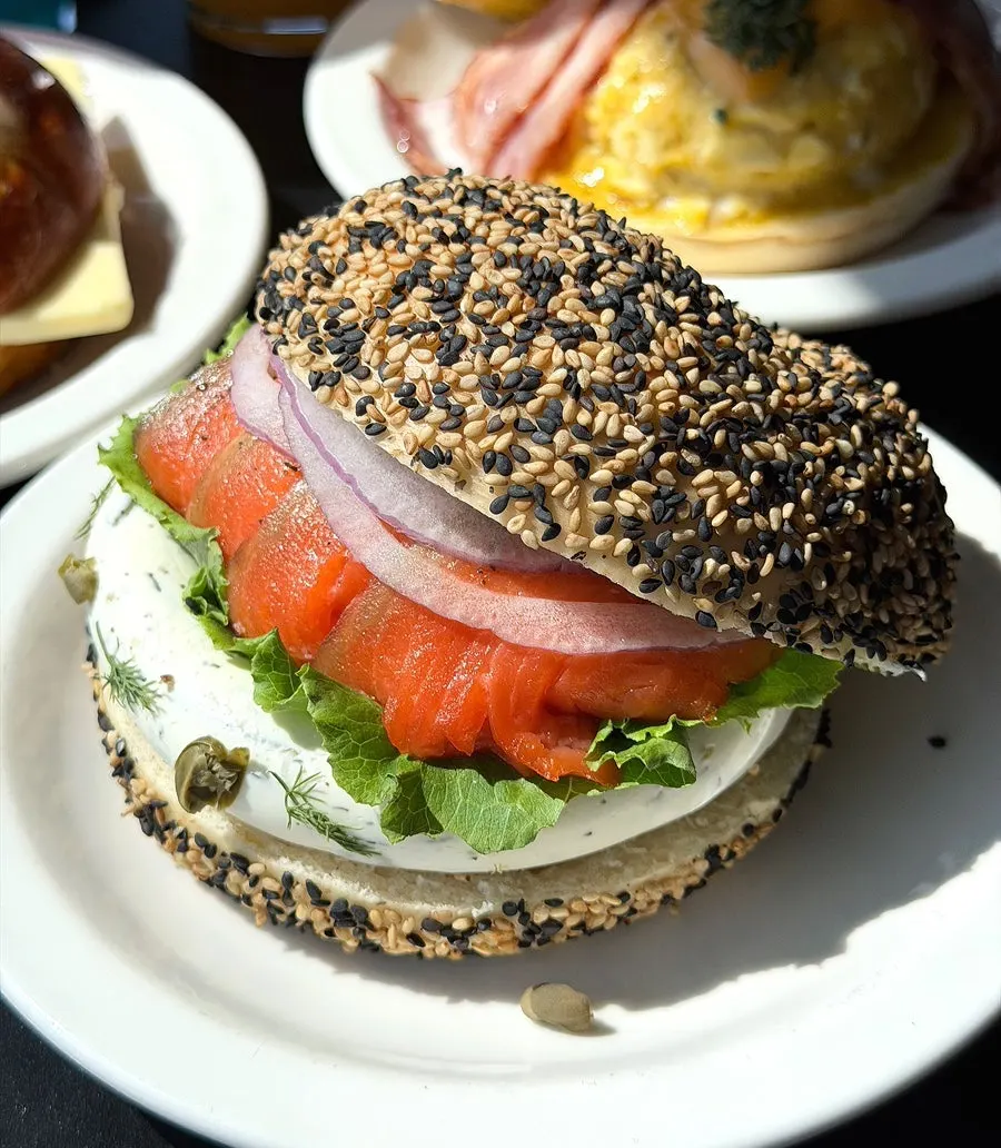 Salmon bagel with salmon and cream cheese