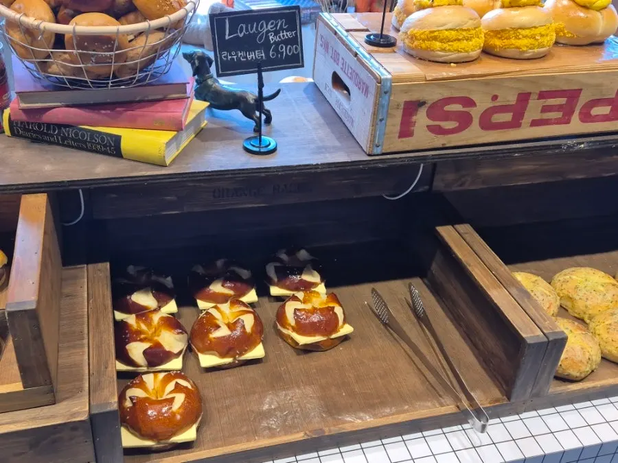 Bagel display case at Orange Bagel