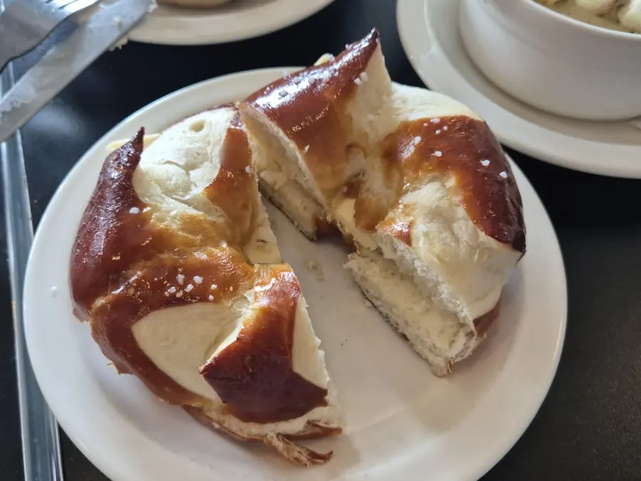 Laugen butter bagels in the display case