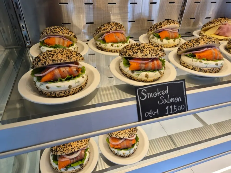 Salmon cream cheese bagel and other brunch items