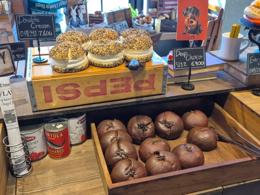 Various filled bagel menu items